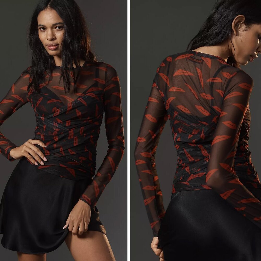 SIMONMILLER Kinny Mesh Top in Signature Lip Print